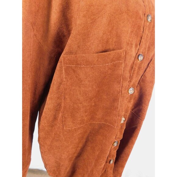 Corduroy Shirt Womens Medium Brown Oversized Button Front Pockets Shacket - Picture 4 of 12